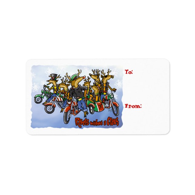 Rebeller utan Claus Reindeer-Tecknaden Helgdag Adressetikett (Framsidan)