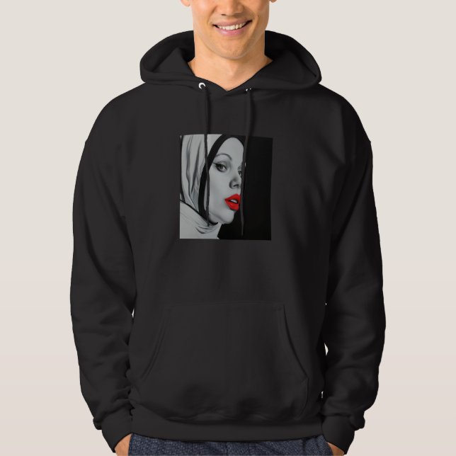rebellig nunna med läppstift, rebellig nunna hoodie (Framsida)