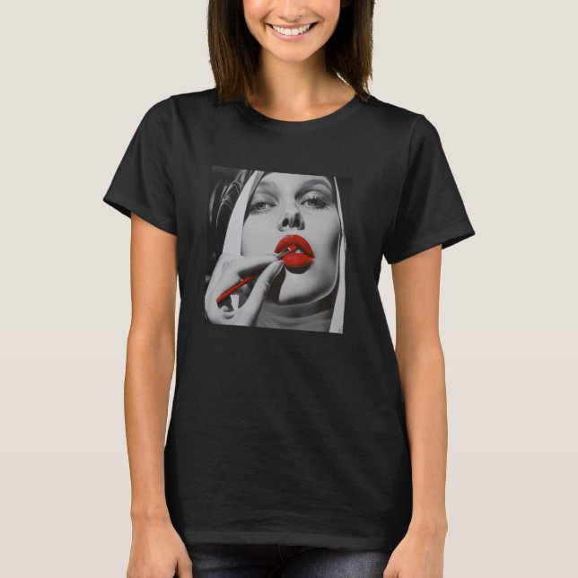 rebellig nunna med läppstift, rebellig nunna t shirt (Framsida)