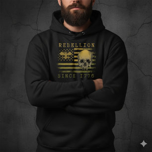 Rebellion 1776 Amerikansk Flagga Dödskalle Svart H Hoodie