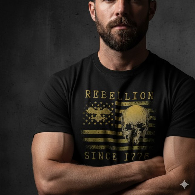 Rebellion 1776 Amerikansk Flagga Dödskalle T-Shirt (Skapare uppladdad)