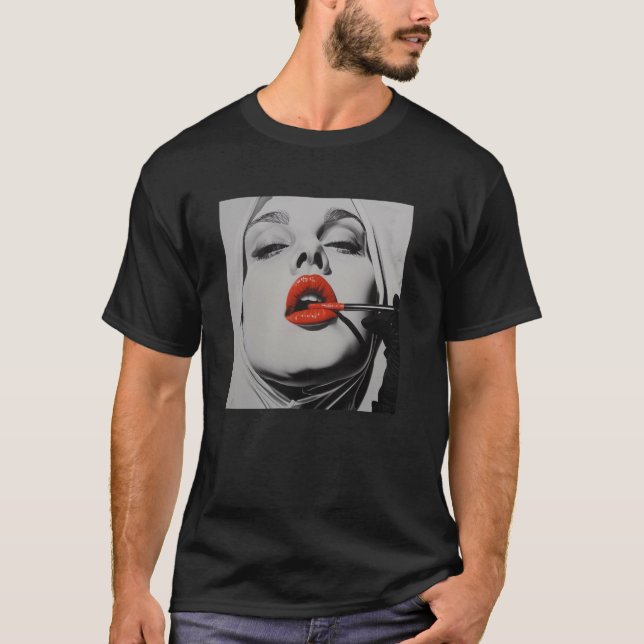 rebellious nun with lipstick, rebellious nun t shirt (Framsida)