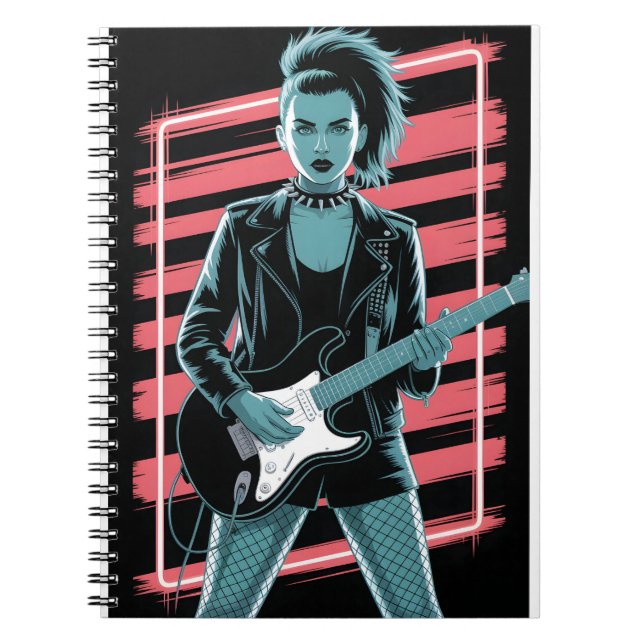 Rebellious Rock Star: Female Guitarist in Leather  Anteckningsbok (Framsidan)