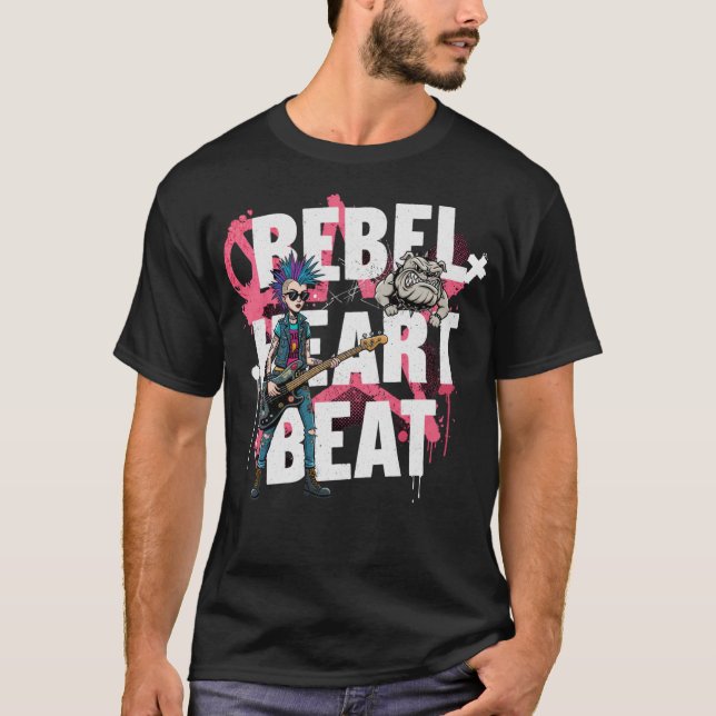 Rebellisk hjärtrytmisk punkrockbasgitarrkonst t shirt (Framsida)