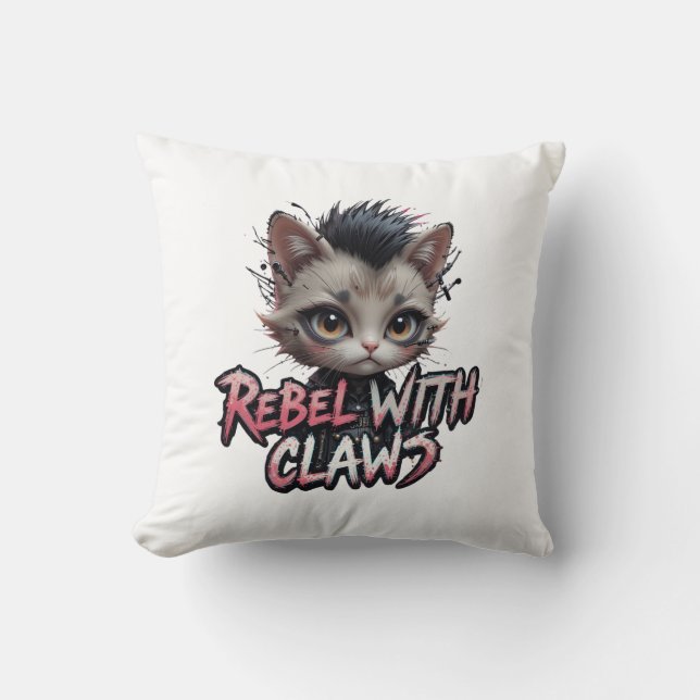 Rebellisk kudde med klor Punkrock kattkudde (Framsida)