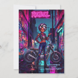 Rebellisk kvinnas födelsedagsgraffiti Motorcykel G Inbjudningar