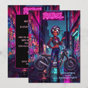 Rebellisk kvinnas födelsedagsgraffiti Motorcykel G Inbjudningar