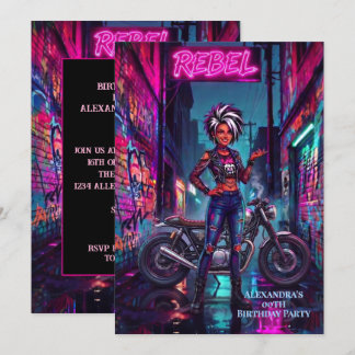Rebellisk kvinnas födelsedagsgraffiti Motorcykel G Inbjudningar
