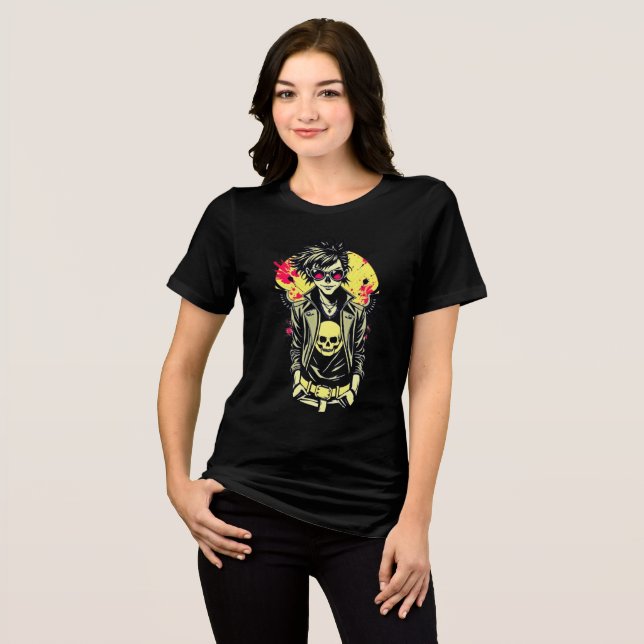 Rebellous Punk Skull Girl - Retro Tee (Framsida Full)