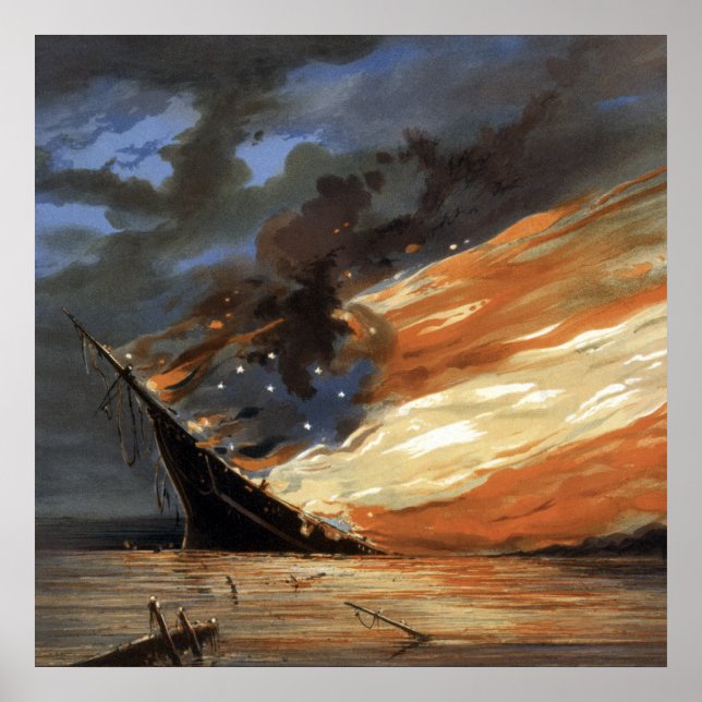 Rebellupprorets flaggskepp i inbördeskrig i brand  poster (Framsidan)