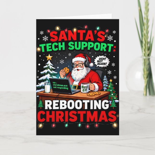 Rebooting Funny Santa's Tech Support Christmas Com Kort (Framsida)