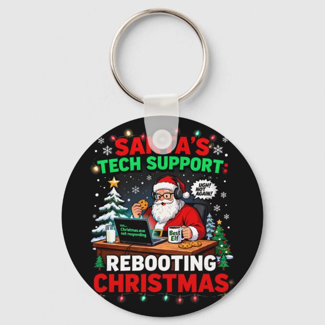 Rebooting Funny Santa's Tech Support Christmas Com Nyckelring (Framsida)