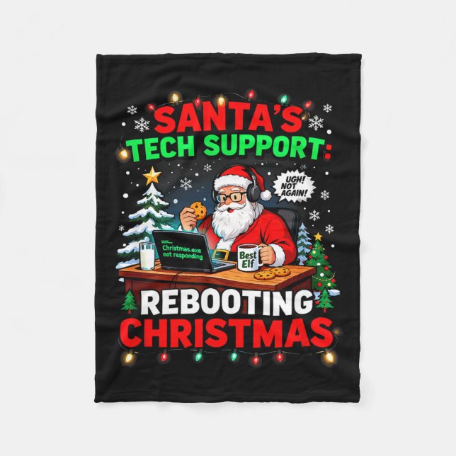 Rebooting Funny Santa's Tech Suprt Christmas Compu Fleecefilt (Framsidan)