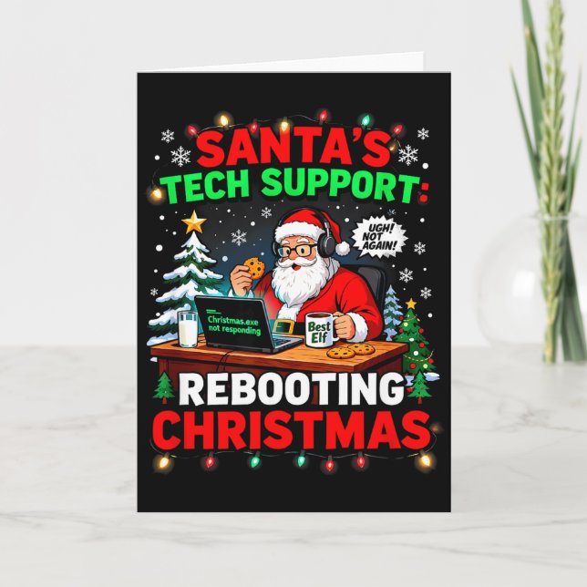 Rebooting Funny Santa's Tech Suprt Christmas Compu Kort (Framsida)