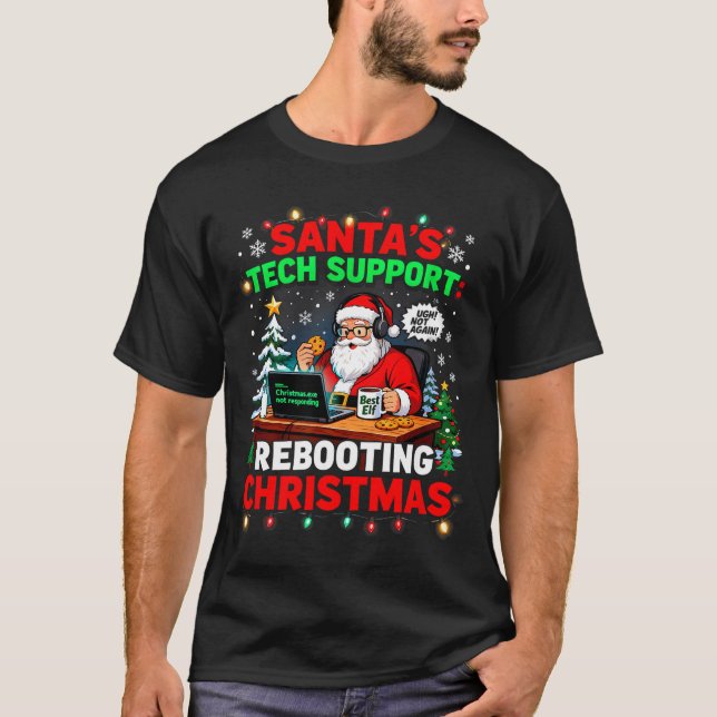 Rebooting Funny Santa's Tech Suprt Christmas Compu T Shirt (Framsida)