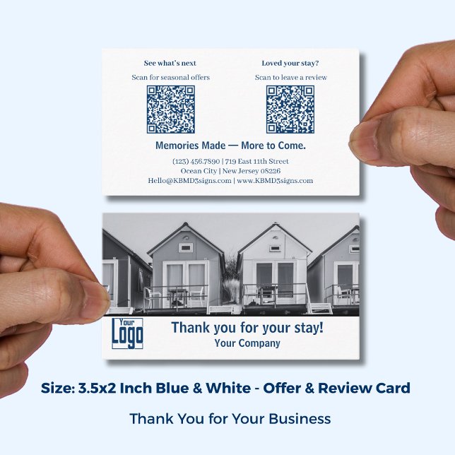 Recensionserbjudanden Blå & Vit Semesterhus Tack Visitkort (Reviews Offers Blue & White Holiday Home Thank You Business Card; Size: 3.5x2 Inch)