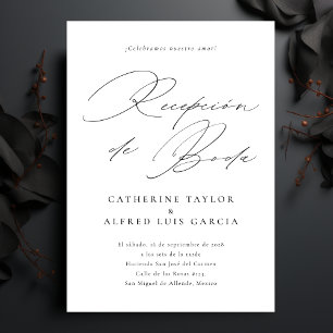 Recepción de boda Spain Language Black Script Inbjudningar