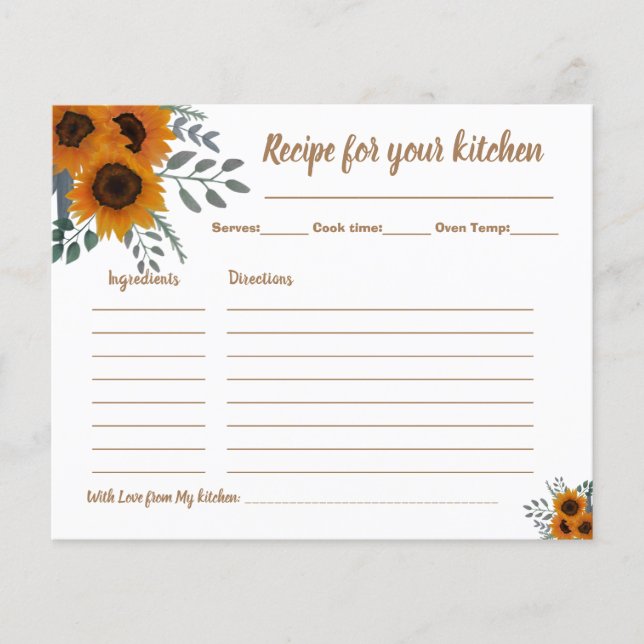 Recept Card Möhippa Sunblommor Greenery Flygblad (Framsidan)