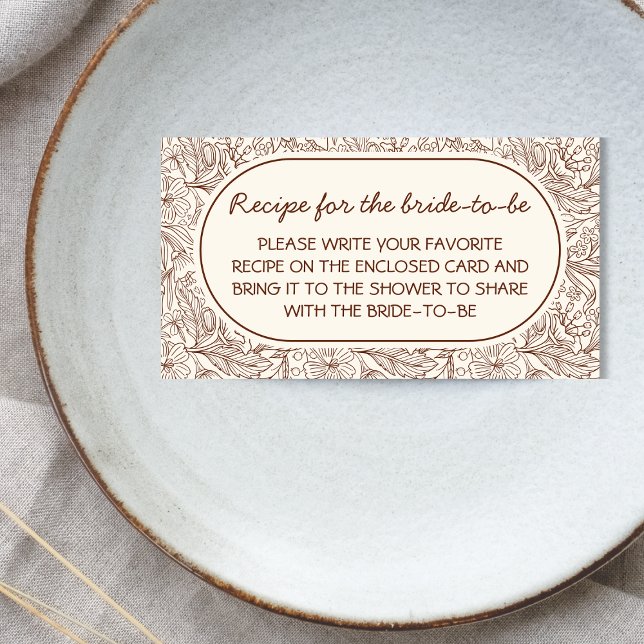 Recept För Brud Blommig Brun Handskriven Tilläggskort (Recipe For Bride Floral Brown Handwritten Enclosure Card)