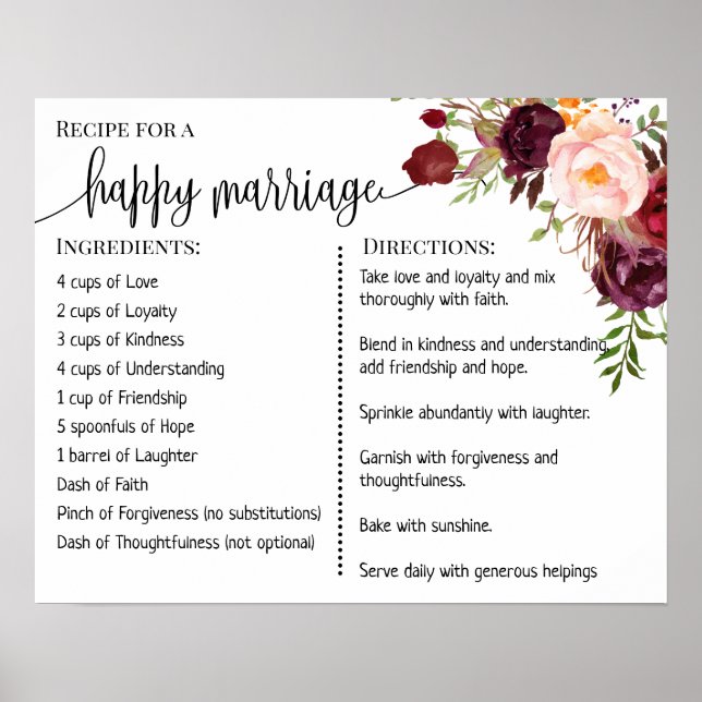 Recept för en lycklig giftermål newlyweds marsala poster (Framsidan)