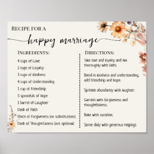 Recept för en Lycklig Giftermål Newlyweds Wildblom Poster