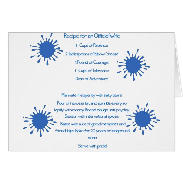 Recept för en Oilfieldfru Hälsningskort (Framsidan Horizontal)