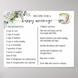 Recept för ett lyckligt äktenskap Greenery Matcha Poster