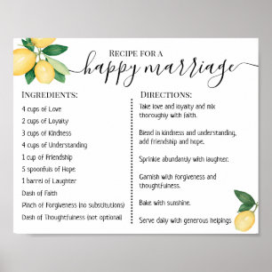 Recept för ett lyckligt äktenskap Nygifta Citroner Poster