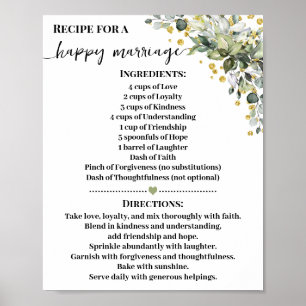 Recept för Lycklig Giftermål Greenery Guld Gift Poster