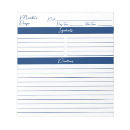Recept för Personligen Modern Script Navy Anteckningsblock