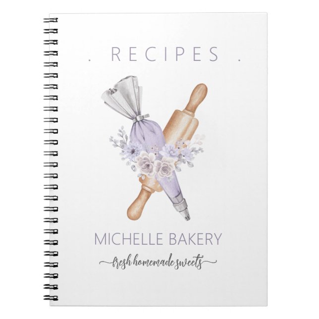 Recept för Watercolor Lila Bakery blommigt verktyg Anteckningsbok (Framsidan)