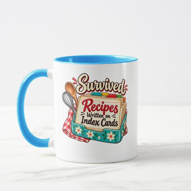 Recept överlevde skrivna på indexkort mugg (Vänster)