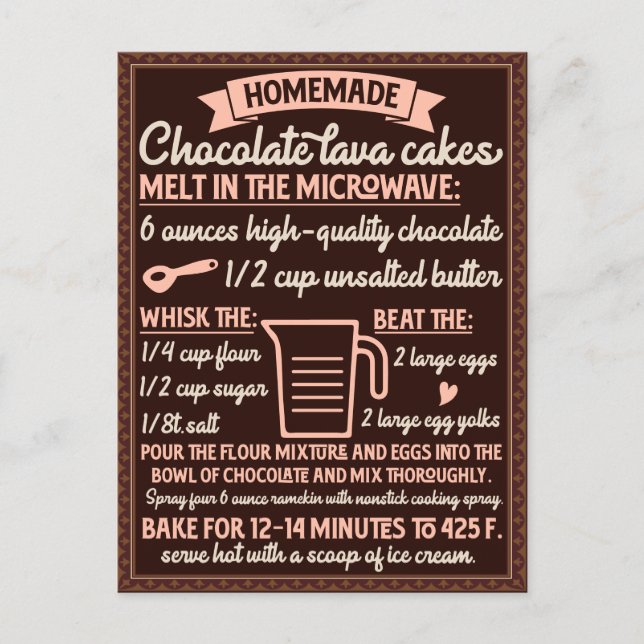 Recept på chokladlavakaka till Alla hjärtans dag Vykort (Framsida)