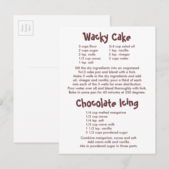 Recept på galet tårta och chokladfrosting vykort (Fram/baksida)
