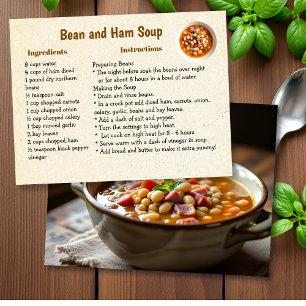 Recept på hemmagjord skinka och bönsoppa vykort