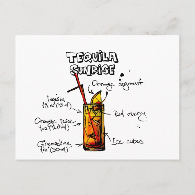 Recept på Tequila Sunrise-cocktail Vykort (Framsida)