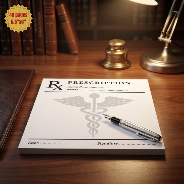Recept RX-block redigerbart läkarsymbol  Anteckningsblock (Custom Prescription RX Pad Editable Doctor Caduceus
)