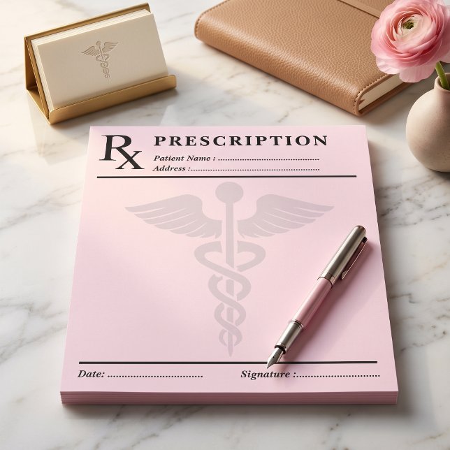 Recept RX-block redigerbart läkarsymbol Anteckningsblock (Custom Prescription RX Pad Editable Doctor Caduceus)