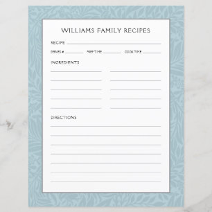 Recept-sida för familjen Namn Vintage blå Blommi