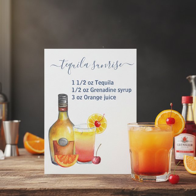 Recept Tequila Sunrise Vattenfärg Vykort (Skapare uppladdad)