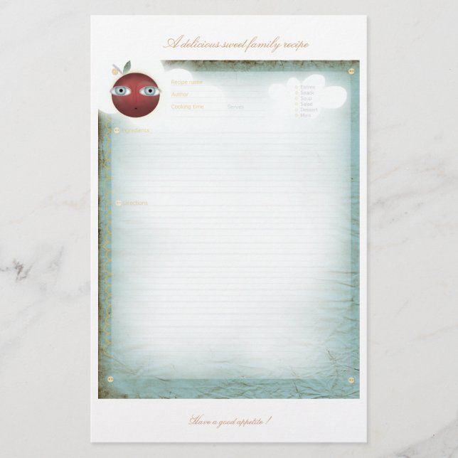 Receptbelagt Lakan-kokande köksutskrift Brevpapper (Framsida)