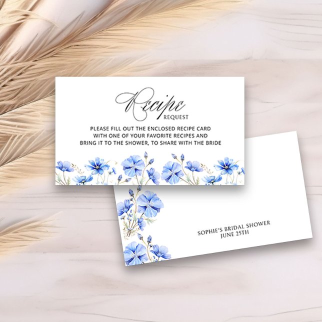 Receptförfrågan Något Blått Blommig Bröllopsdusch Tilläggskort (Recipe Request Card from my Something Blue Floral Bridal Shower Collection)