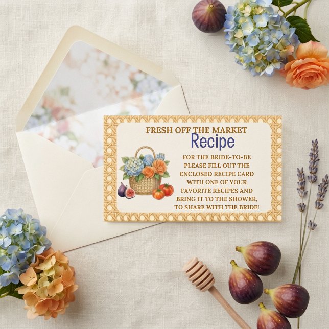 Receptförfrågan till Bröllopsdusch Fresh off the M Tilläggskort (Fresh off the Market Bridal Shower Recipe Request Enclosure Card)