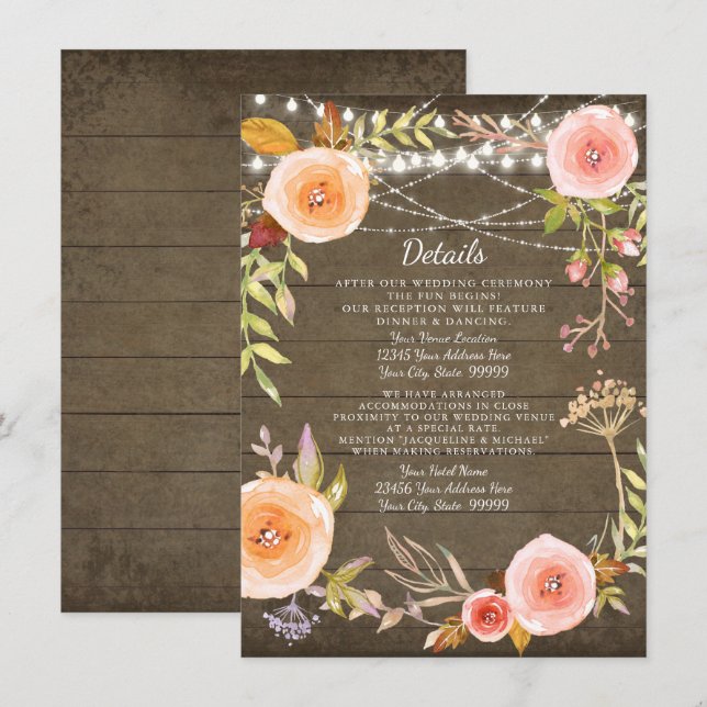 Receptinformation Rustic Ljus Wood Blommigt WAN Ut Inbjudningar (Fram/baksida)