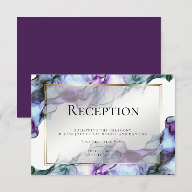 RECEPTION | Abstrakt akvarell Plommon Teal Inbjudningar (Fram/baksida)