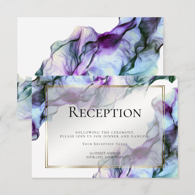 RECEPTION | Abstrakt Akvarellbläck Teal Indigo Inbjudningar (Fram/baksida)