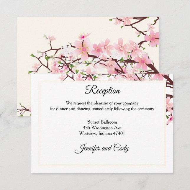 Reception för Blommar av Cherry Rosa Beige Wedding Tilläggskort (Fram/baksida)