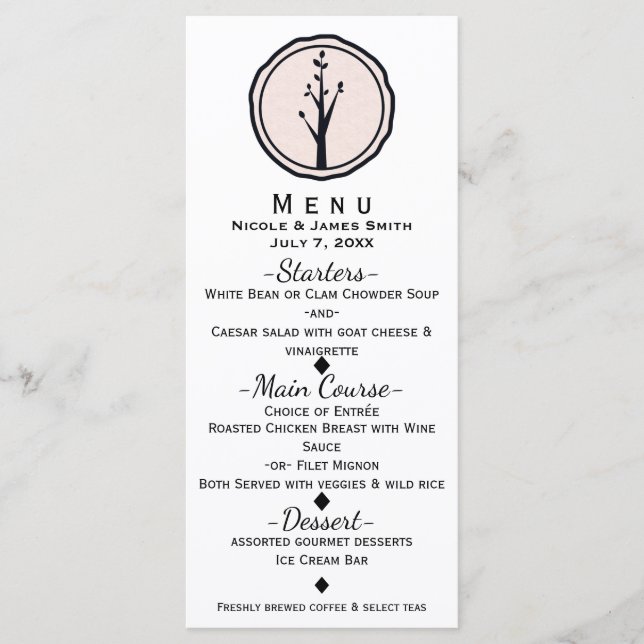 Reception Menu Little Rustic Träd Nature Wedding Meny (Framsida)