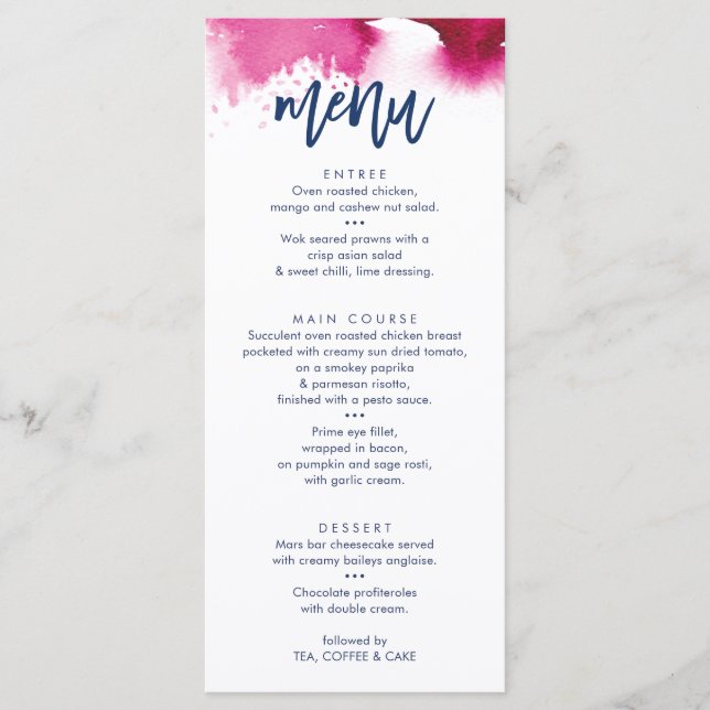 RECEPTION WEDDING MENU cute navy pink watercolor Meny (Framsida)