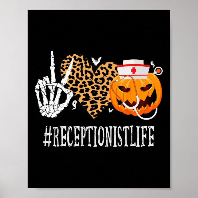 Receptionist Peace Kärlek Pumpkin Roligt Halloween Poster (Framsidan)